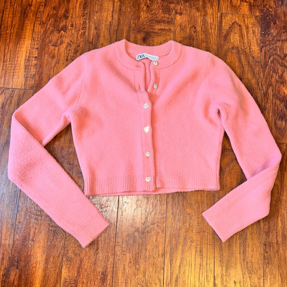 ZARA softy plush sweater pink cropped with Bling Buttons